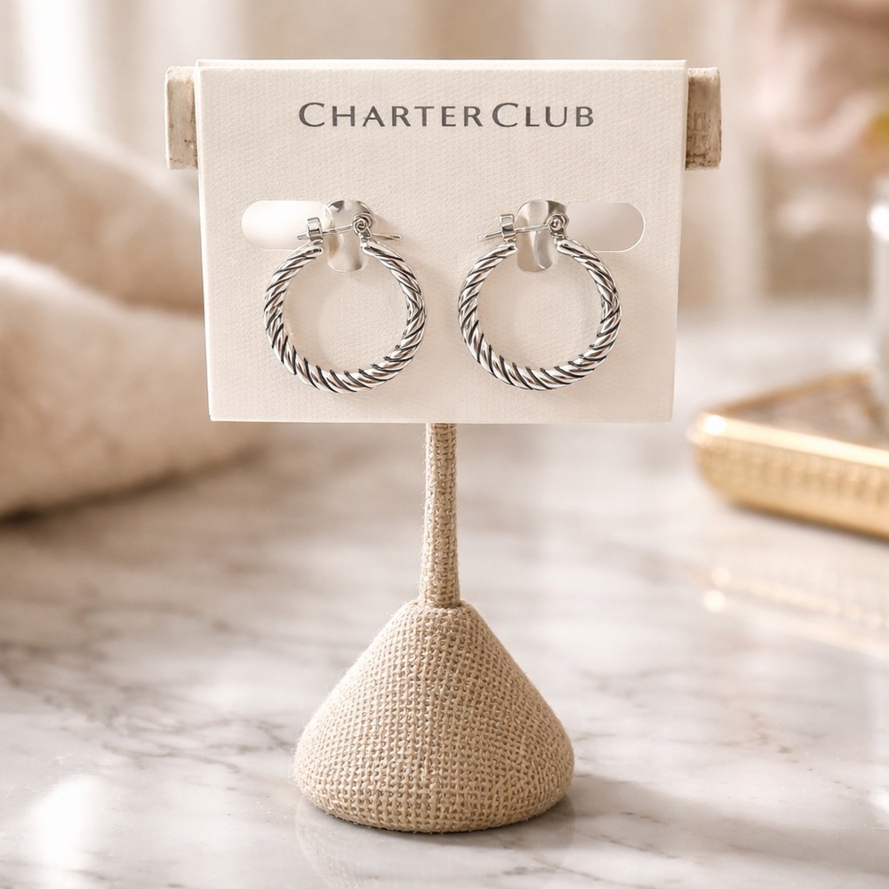 Charter Club Silver Twisted Hoop Earrings